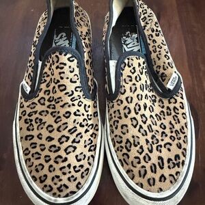 Vans Tan and Black Leopard Slip-Ons